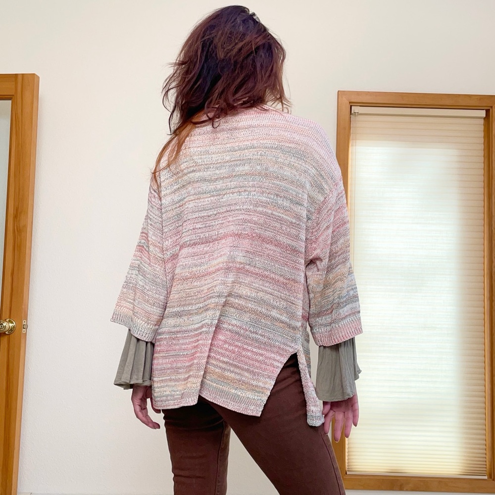 OLD NAVY Space Dye Knit Open Half Sleeve Layering Cardigan Sweater M Pockets - Picture 4 of 6